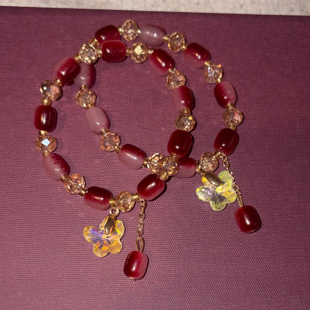 Mulans Red Ombré Rainbow Butterfly Beaded Bracelet NEW